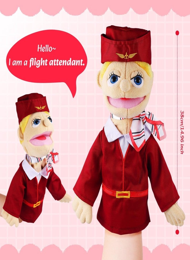 ZJoey Role Play Hand Puppets Hand Plush Chef Doctor Fireman Pirate Detective Athlete Nurse Worker Hand Puppet Toys Puppets for Kids Storytelling Imaginative Pretend Play Teaching Preschool(Stewardess) - Image 3